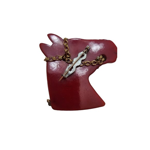 Vintage Bakelite Horse Brooch | Vintage | Jennifer Gibson  Antique Beautiful Bakelite Horse Head With Chain Brooch (A2871)